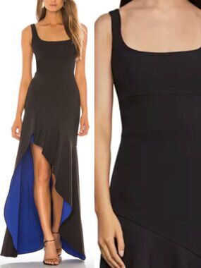 NWT BCBGMAXAZRIA BCBG Colorblock Flounce High Low Gown Dress Black Size 4